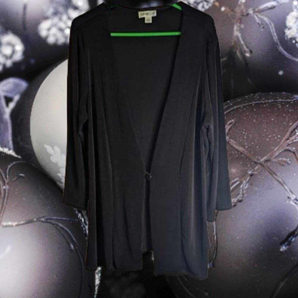 Coldwater Creek Large long sleeve one button closure black slinky acetate blend